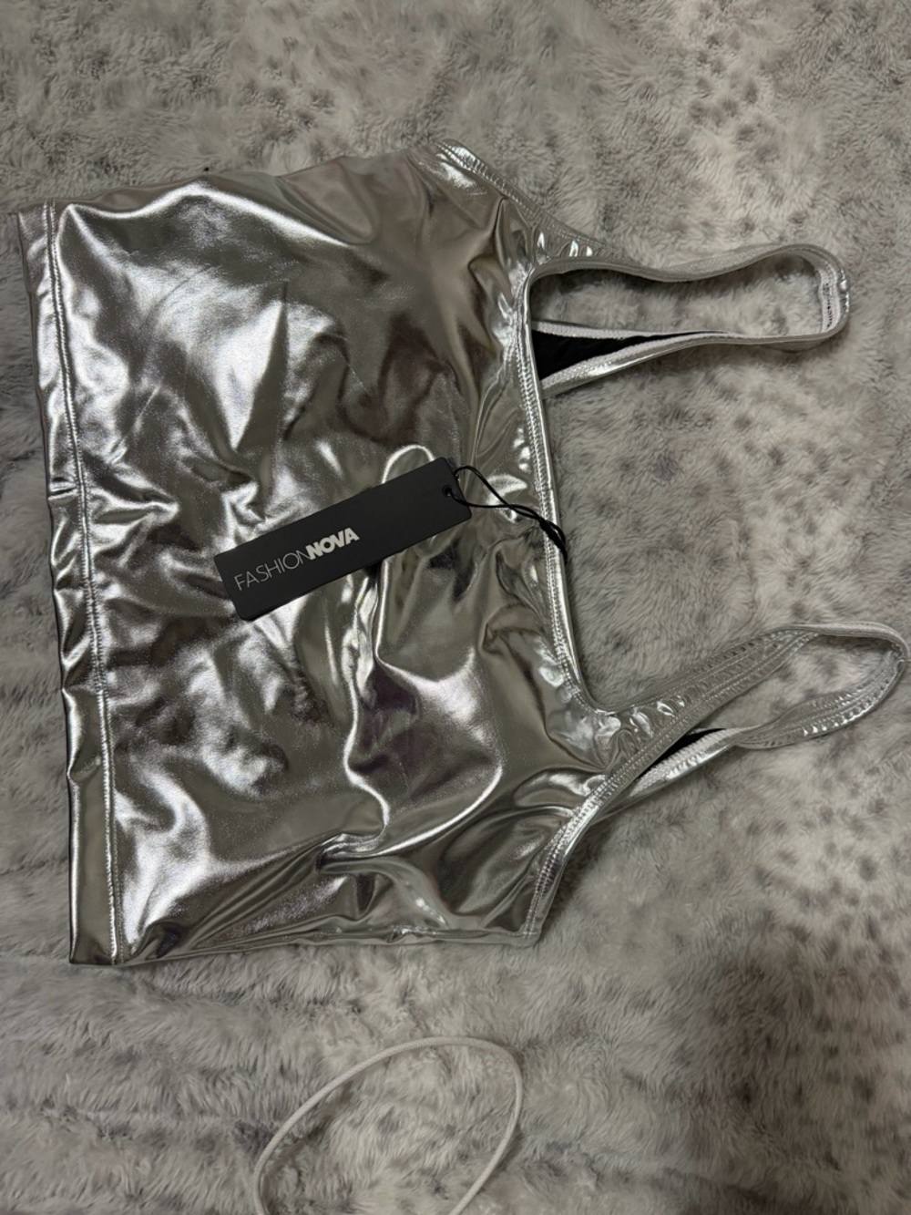 Fashion Nova Silver Metallic Crop Tank Top
